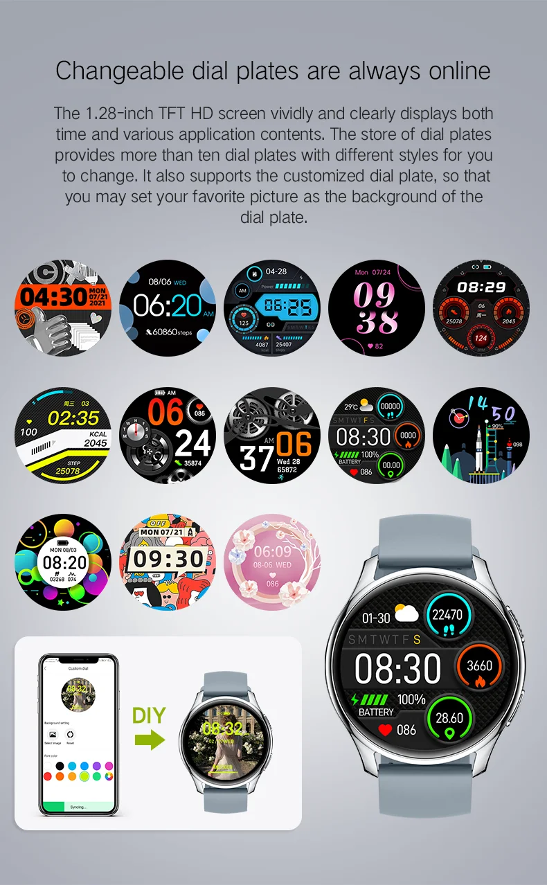 IUTECH S50 1.28 inches round smart watch for Android and iOS waterproof IP68, accelerometer sensor with calorie consumption