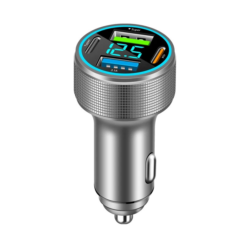 66W Fast Charging 4 Ports Led Lights Mini Portable Car Chargers PD 30W Super Fast Led Car Chargers for iPhone  for Samsung S24
