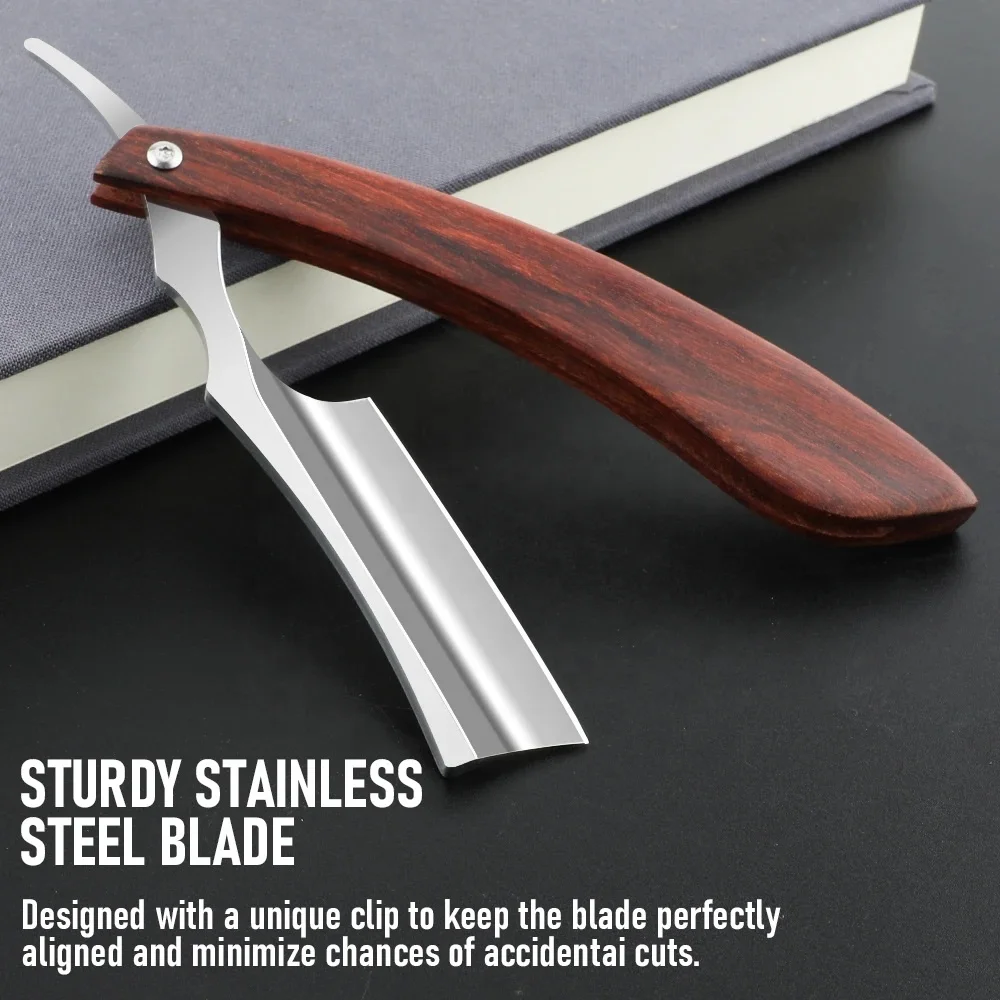 High Quality Straight Edge Razors Blade Stainless Steel Barber Wood Foldable Handle Beard And Hair Razor Adjustable Custom Logo