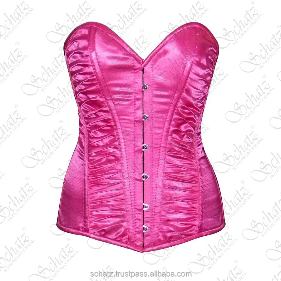 Top Seller 2024 Overbust Steel Boned Two Tone Satin Corset With Gathered Fabric Top Design Fashion Wear Satin Corset Vendors