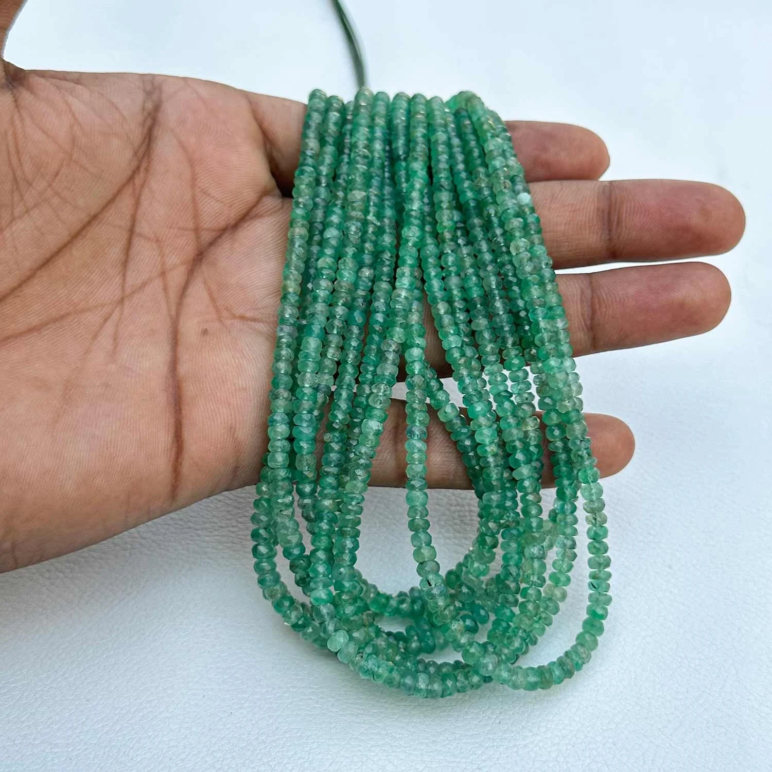 Genuine Loose Gemstone Good Quality Natural 3mm 4mm Emerald Faceted Rondelle Gemstone Beads Strand for Jewelry Making Supplier