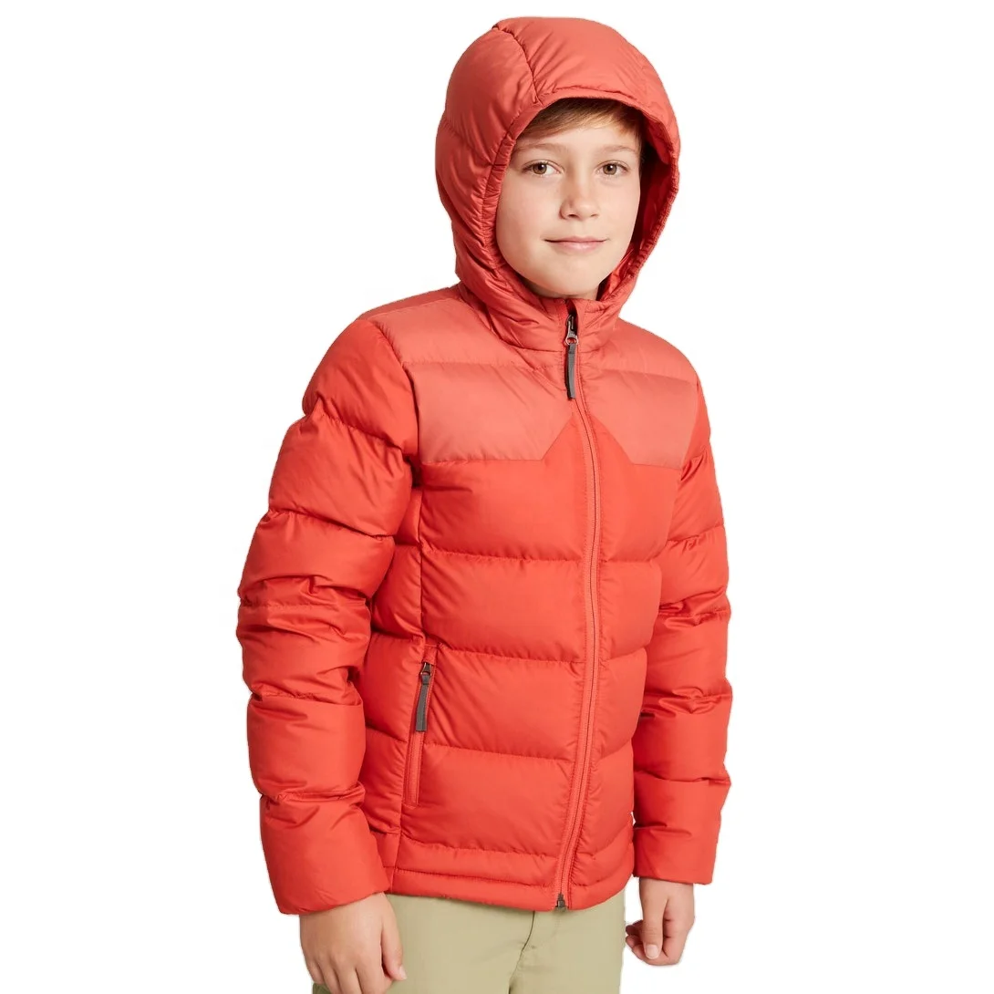 Puffer Jackets Kids Solid Orange Color Hooded Boys Mid-length Puffer Jacket Solid Thicken Hooded Padded Kids Jackets