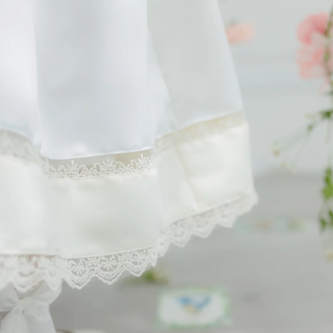 Taffeta Multi Layer Baby Girl Dress Machine Embroidery Milk Tea And Cartoon White Short Sleeve Evening Gown Children Clothes-Pam