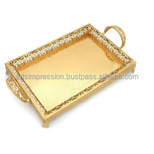 Excellent quality shiny gold polished tray etching design with fine quality aluminium iron material Hot Sale low price good item
