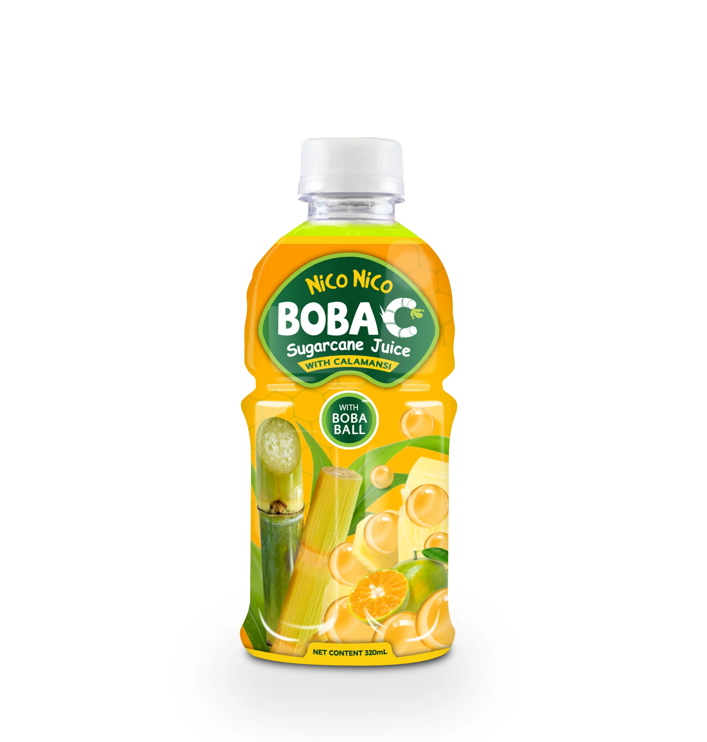 Boba C Sugar Cane Juice Drinks Tropical Flavors with Fruit Popping Boba 320ML PET Bottle Vietnam Exotic Drinks HALAL Beverage