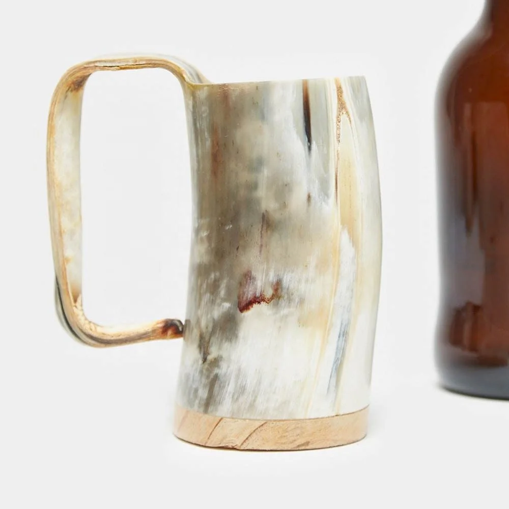 New Design Beer Drinking Mug Distinctive Handle Tankard Horn Mug Trending Quality Horn Drinking Mugs Wholesaler and Manufacture