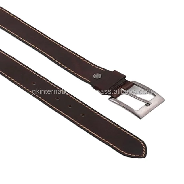 100% genuine leather casual belt in dark brown premium leather with strong white edge stitching & screw for buckle change
