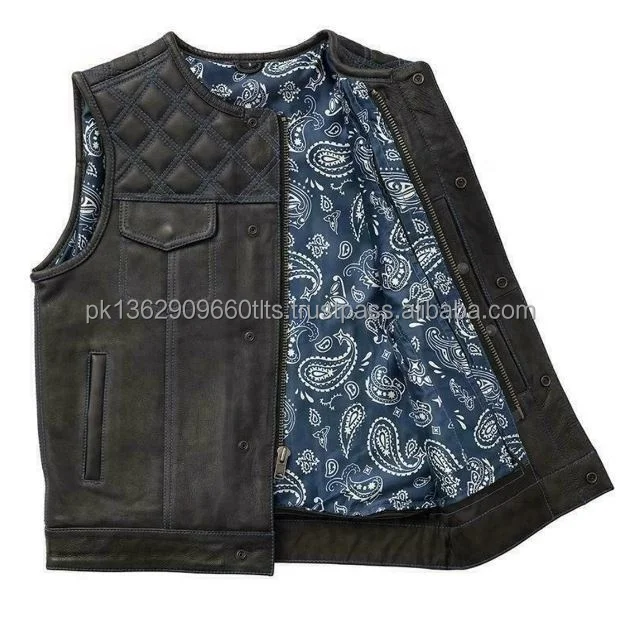 Smart White Stitch Leather Vest made in 100% Leather Motorcycle Riding Waterproof Biker Waistcoat