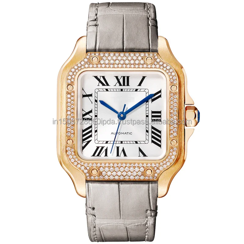2024 большинство продаж 26 мм женские часы с бриллиантами 18k золото кожаным ремешком роскошные ювелирные изделия производитель