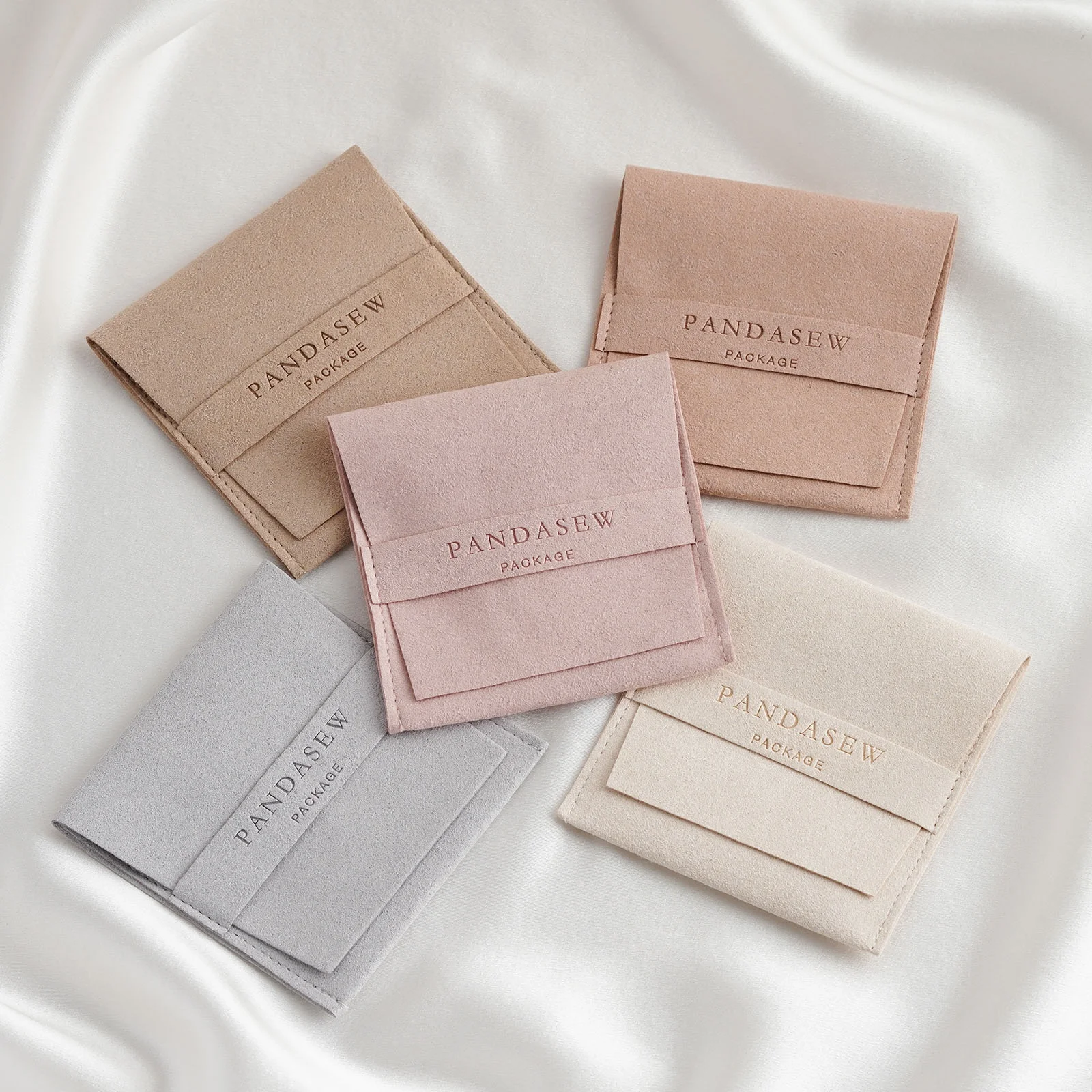 PandaSew Elegant Dusty Pink Envelope Microfiber Jewelry Pouch with Band Custom Logo
