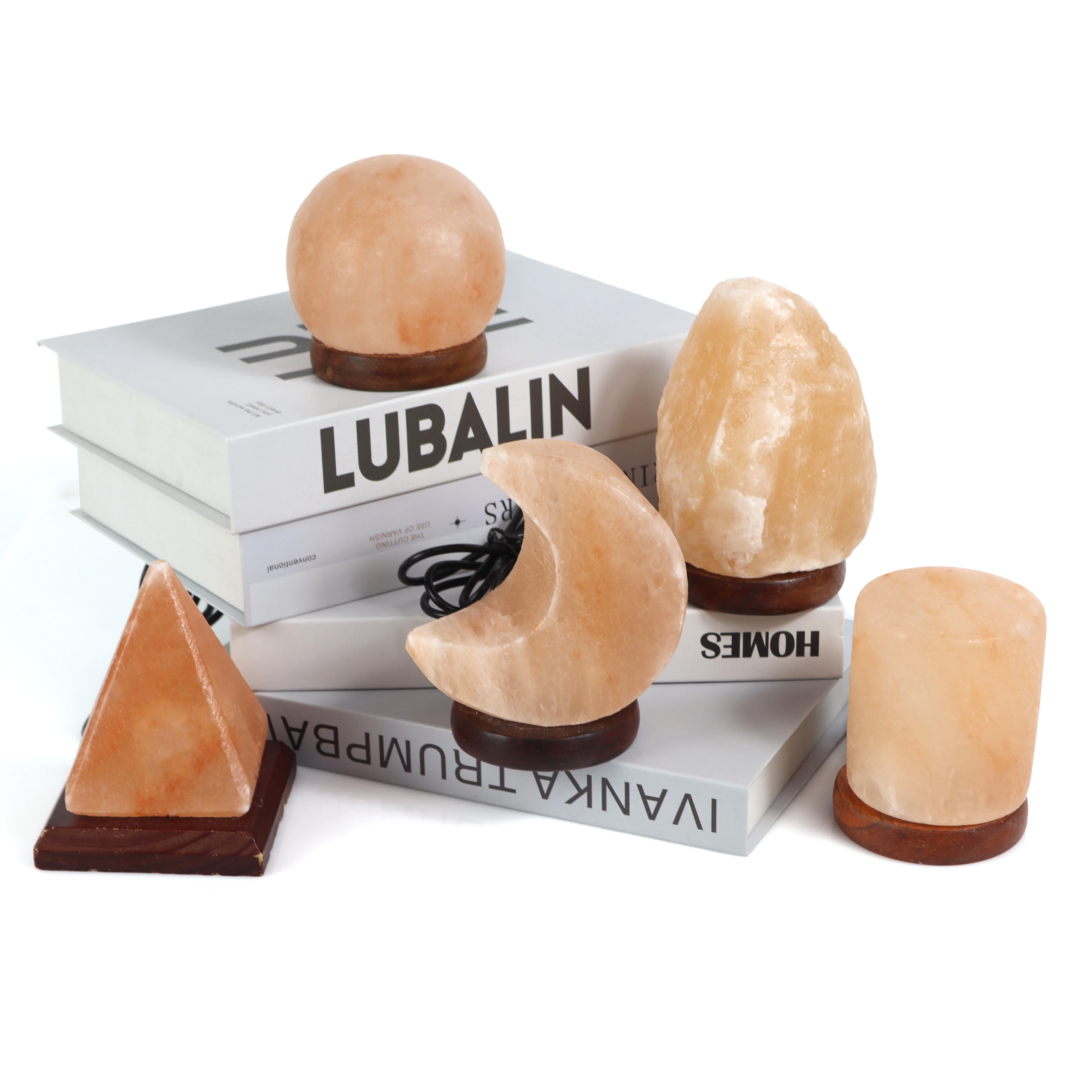 Wholesale Night Light Moon Shape Pink Crystal Rock USB Himalayan salt Lamps with 7 Colors Changing