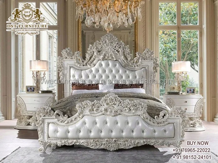 Heart Shaped Queen Size Carved Bed With Side Table Red Gold Finish Queen Size Wooden Bed Luxurious Carved Queen Size Bed