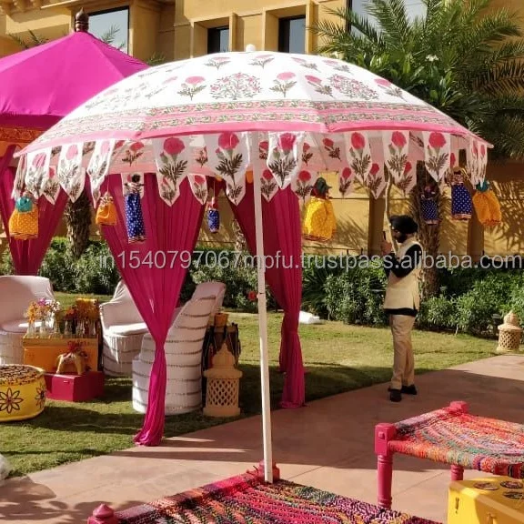 Handcrafted Handblocked Bagru Printed Garden Umbrella For Garden Decoration Parasol For Wedding Garden Decor Cotton Big Umbrella