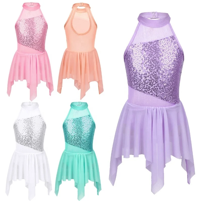 6-14 Kids Dancewear Manufacturer Girls Stage Dance Performance Wear Modern Contemporary Ballroom Lyrical Dance Costumes Dresses