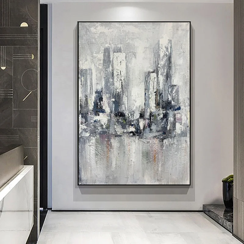 City Landscape Abstract Modern Handmade Metal Wall Decor Abstract Landscape Art Oil Painting