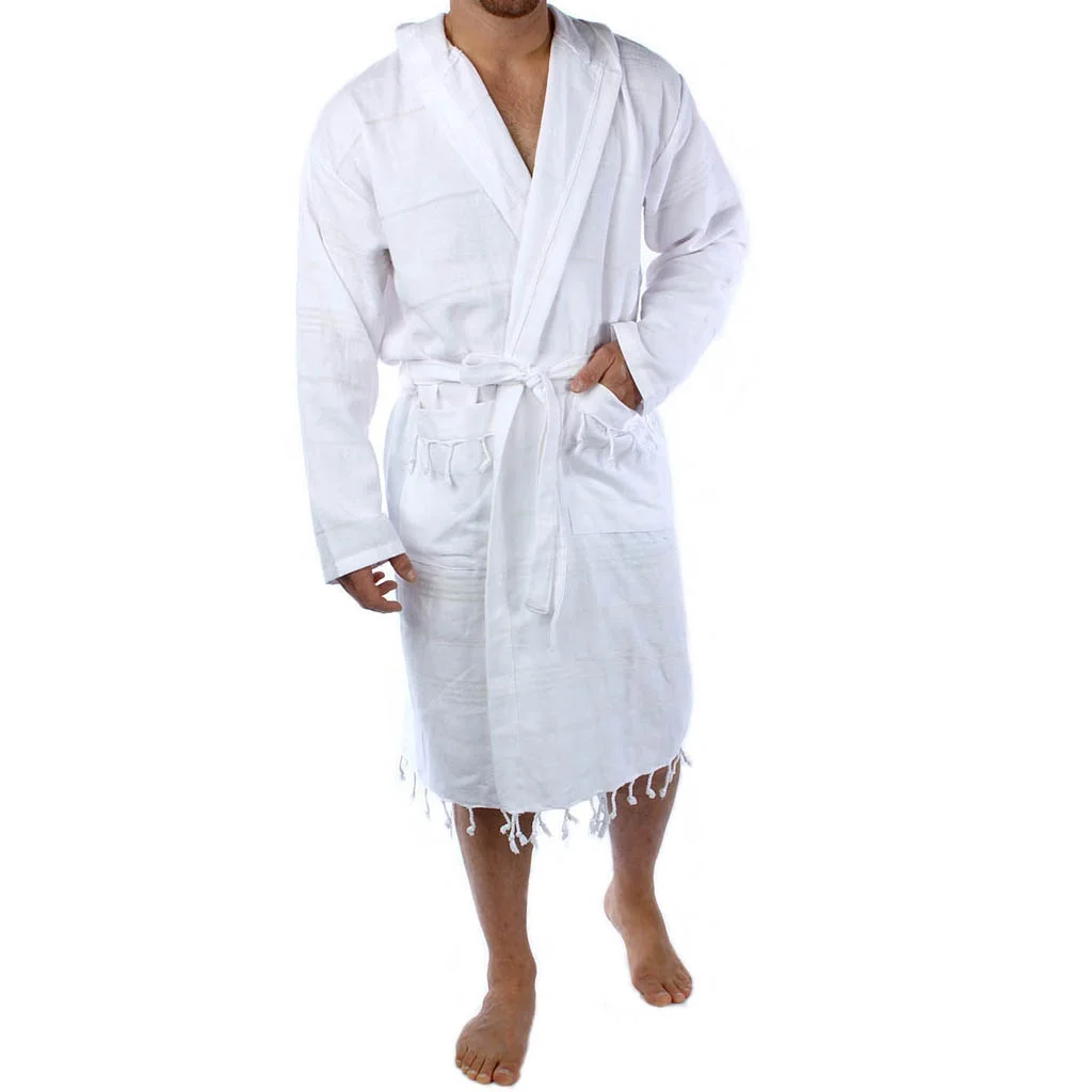 Pure Series Custom Logo Turkish Cotton Luxury Bathrobes for Women Men Lightweight Absorbent Hooded Hotel Robes with Tassels