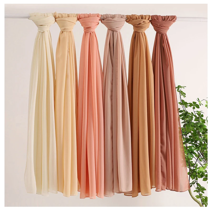 Women Shawl Arab Scarf Hijab Cheap Fashion High Quality Muslim Fashion Malaysia Chiffon Solid Colors as Picture or Customized