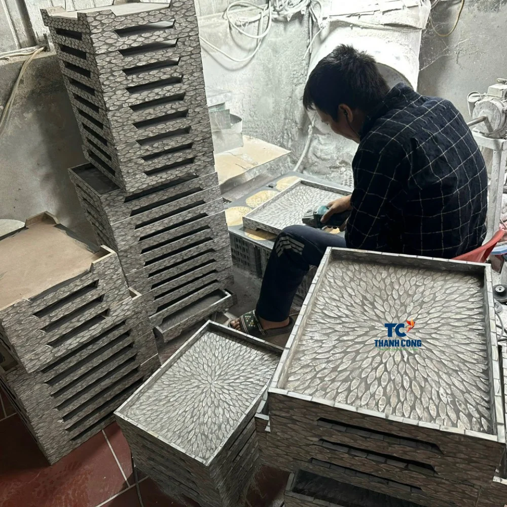 Оптовая продажа новый дизайн роскошный арабский перламутровый инкрустированный лоток ручной работы черный для раковины мрамор размер по индивидуальному заказу домашний Лидер продаж