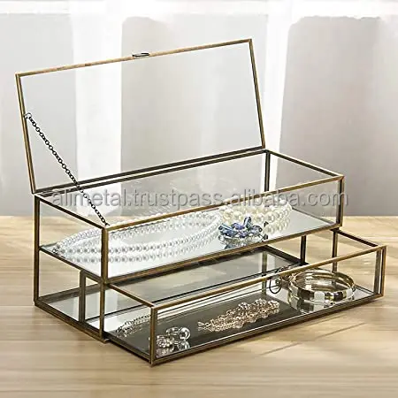 High Quality Customisable Metal and Glass Jewellery Gift Box Glass Mirrored Shadow Display for Decoration