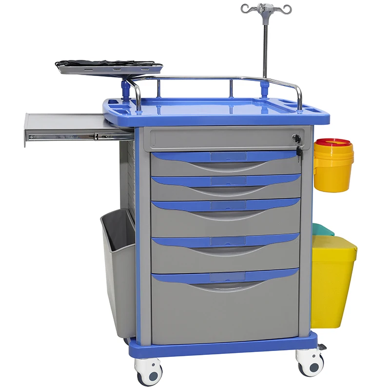 MN-EC001 New Design Medical Treatment Trolley Crash Cart with 5 Drawer Emergency Trolley