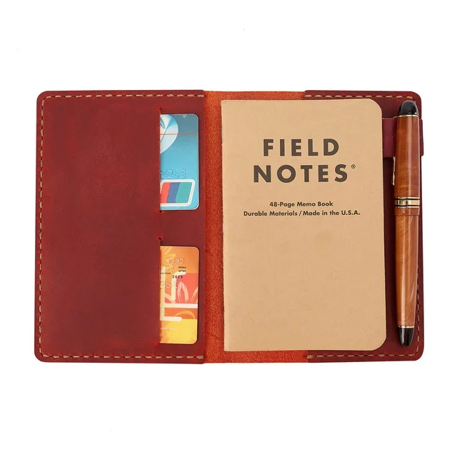 Vintage Crazy Horse Leather Planner Travel Journal Refillable Writing Notebook With Card Holder