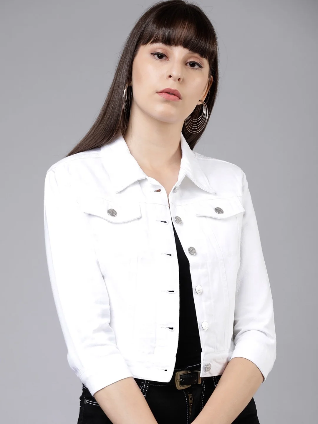 Custom Fashion  white Denim Jacket New Dual Pocket Clothing Washed Sequin Denim Jacket Women Made In Pakistan