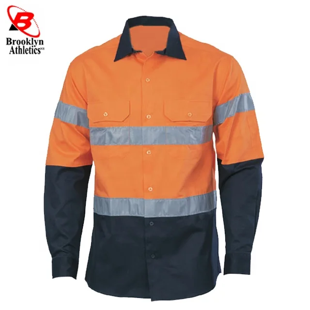 High Visibility new design safety cotton drill work Reflective Safety Work Shirt
