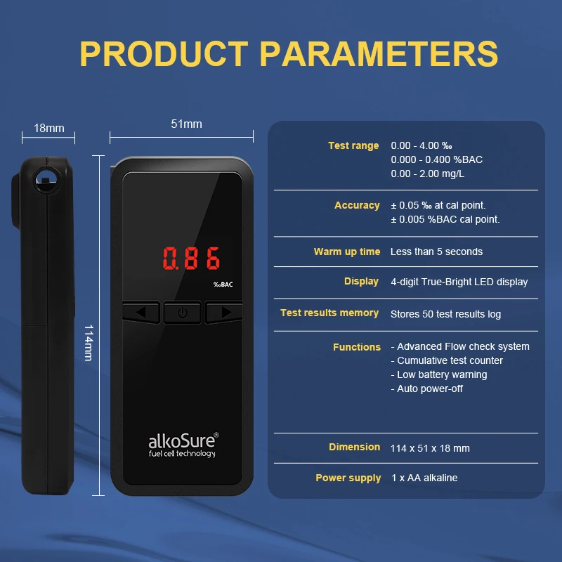 Fuel cell highest accuracy LED display alcohol tester