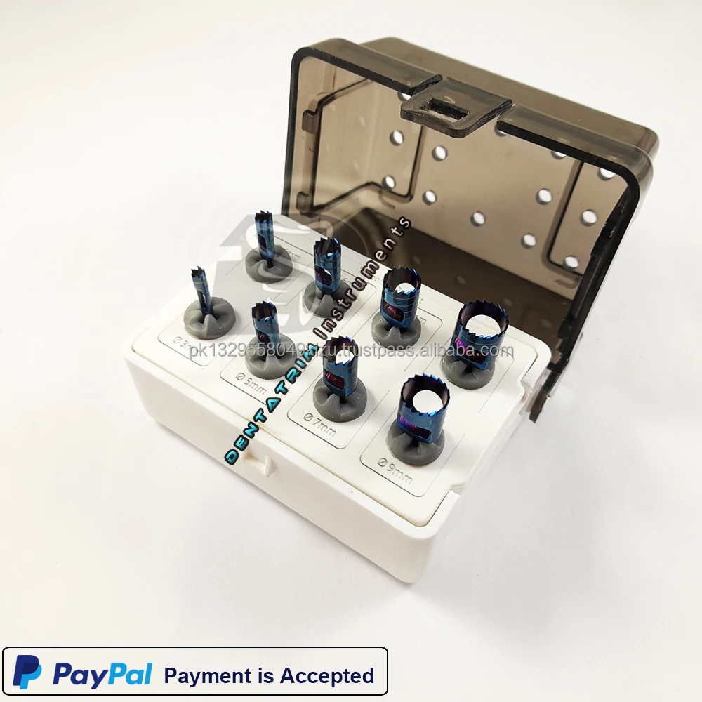 New Design Dental Trephine Drills Kit Custom Logo Wholesale Implant Trephine Burs Titanium Coated CE Dentistry Instruments