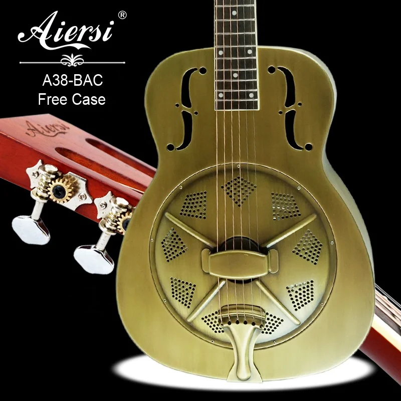 China Aiersi Brand Style O  Gloss Brass Body Cutaway shaped Blues Slide  Dobro Resonator guitar