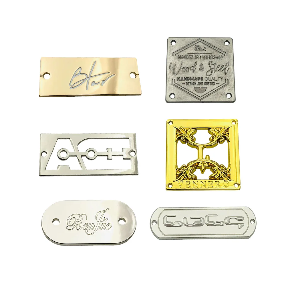 Hardwear Accessories Custom Metal Emblem Logo Name Badges Sewing Metal Plate For Clothes Garment