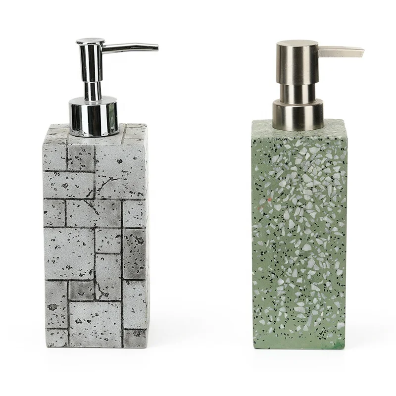 Custom Design Resin Lotion Dispenser Coloured Drawing Green Terrazzo Refillable Shampoo Container Resin Hand Soap Dispenser