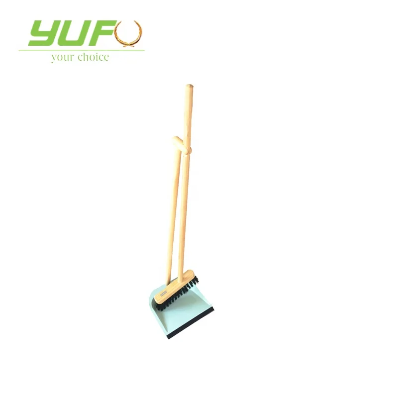 magic standing long handle natural Beech wood high elastic PBT fiber cleaning broom with iron dustpan set home hotel sweeping