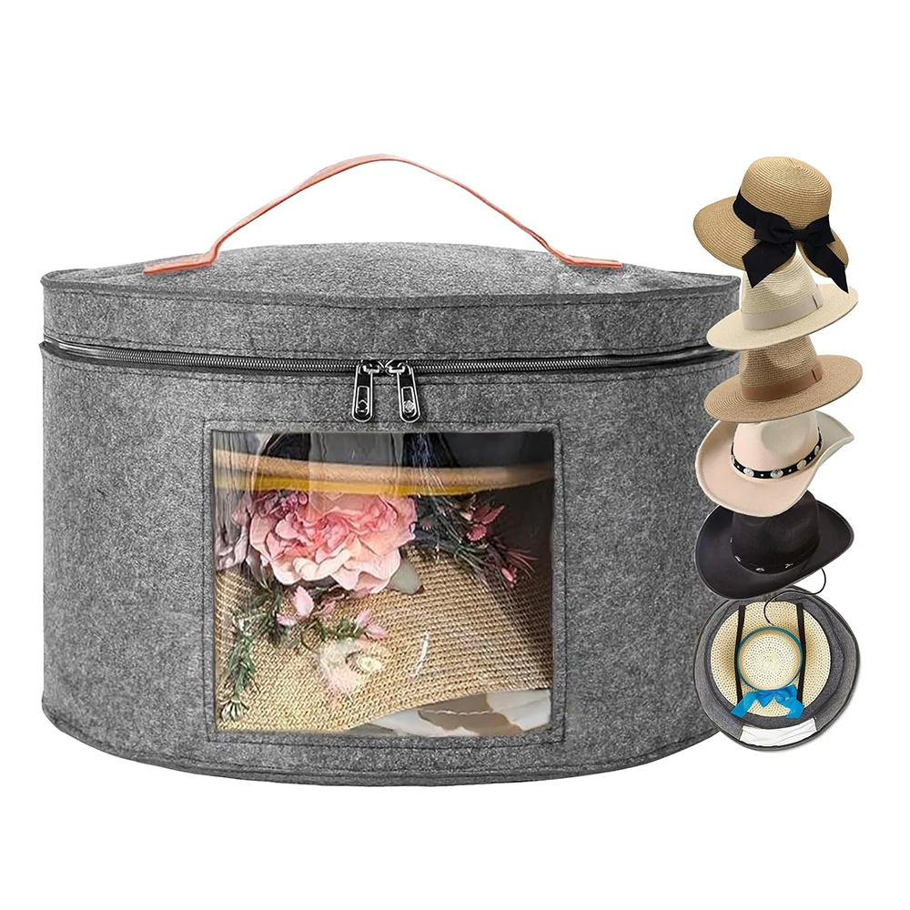 Foldable Hat Organizer Bag Cowboy Hat Travel Case With Dustproof Lid Felt Round Hat storage Box