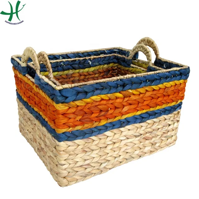 Прямоугольная бамбуковая корзина для хранения воды гиацинт плетеная с ручками белая коричневая декоративная белья (HS 4310/2)