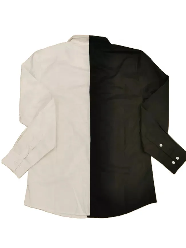 Streetwear Wholesale Long Sleeve Fitness Split Two Tone Color Block Custom Logo Cotton Half Black Half White Shirt for Men
