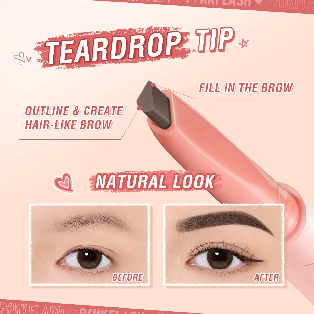 PINKFLASH E17 Automatic pink Eyebrow Pencil 3-in-1 Multi-use Brow Shaping Pen