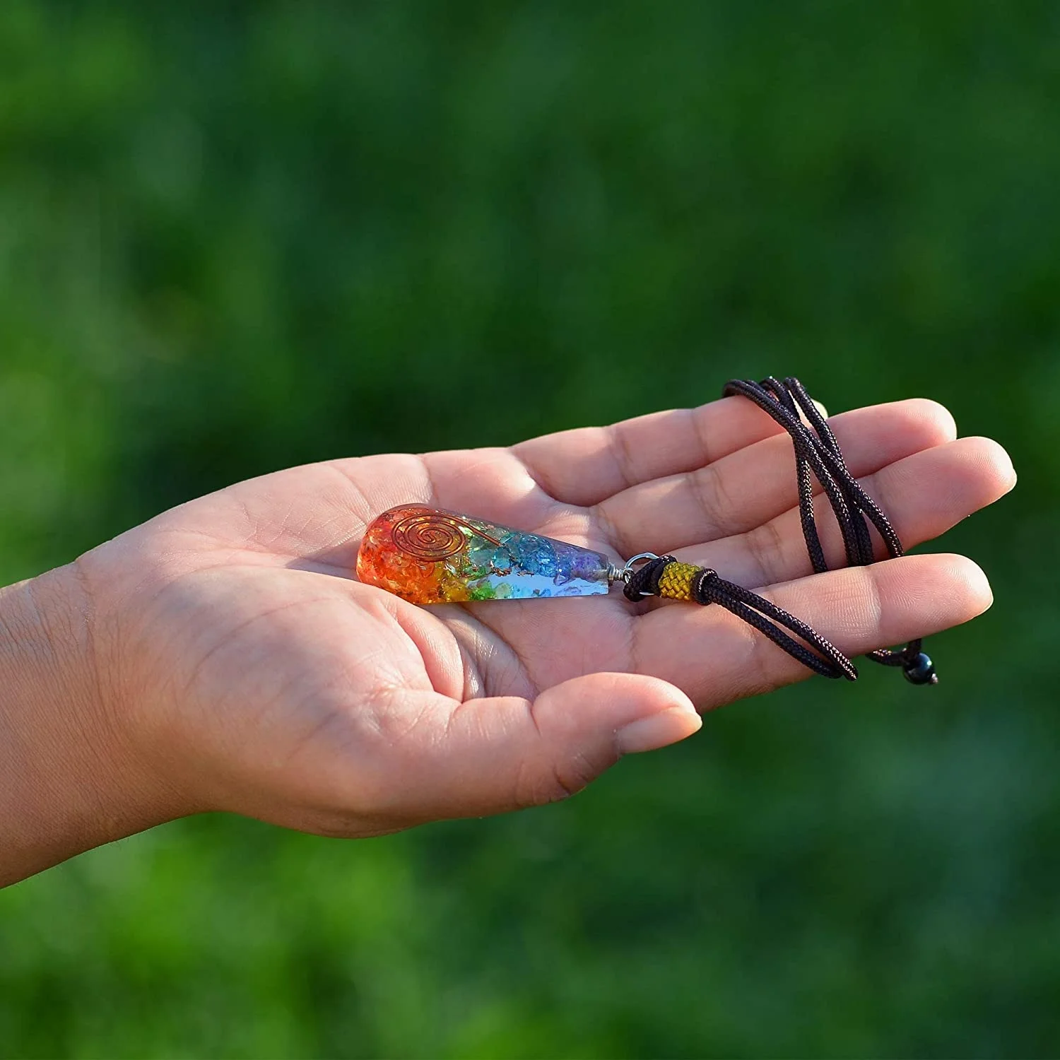 7 Chakra Orgone Eye Drop Pendant With Adjustable Cord