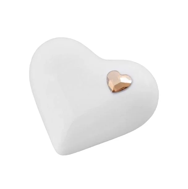 White Color Heart Shaped Keepsake Funeral Urn With Stand Superfine Quality Ashes Storage Casket
