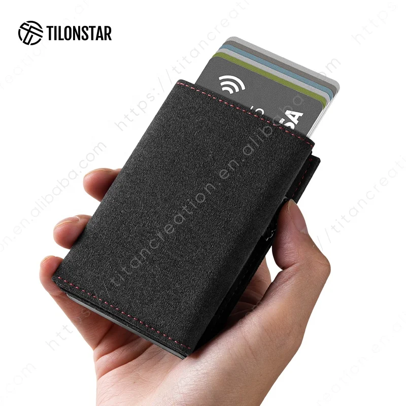 TILONSTAR TVC302a Alcantara кожаный алюминиевый тройной складной Rfid Pop Up держатель для карт для мужчин