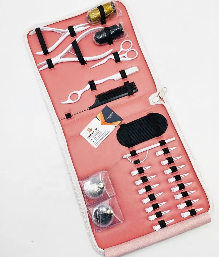 Best Selling White Matte Hair Extension Tool Kit Set Professional Hair Pliers With Micro beads, Alligator Clips, Scissors , Loop