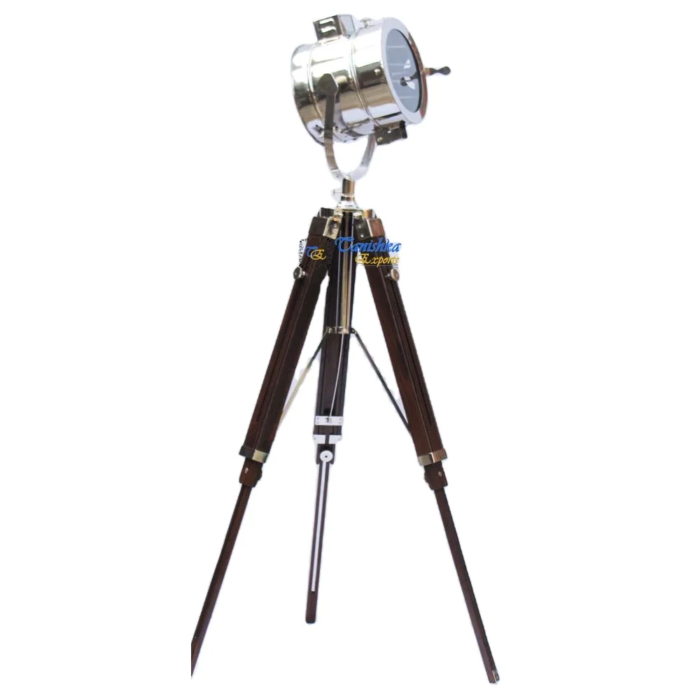 Nautical Home Decor Searchlight Decorative Aluminum Floor Spotlight with Tripod Stand Plated Metal Marine Model for Gift Use