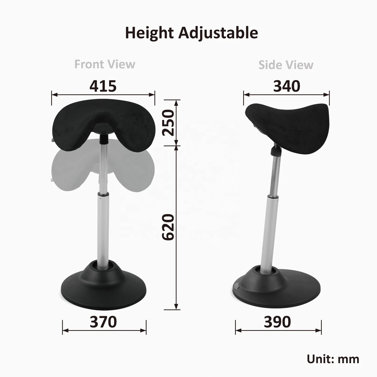 Taiwan factory supply saddle stool height adjustable sit stand stool work stool