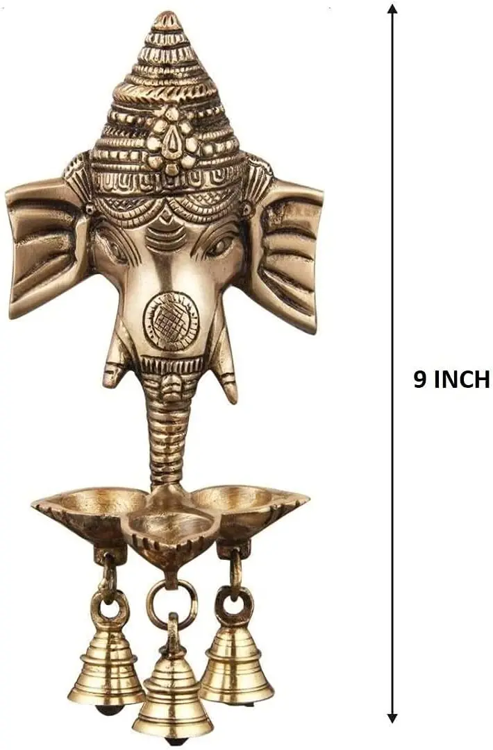 Premium Ganesha Brass Hanging Diya with Bell for Home Temple Mandir Mandap Diwali Home Office Ganesh Decorative Pooja Set