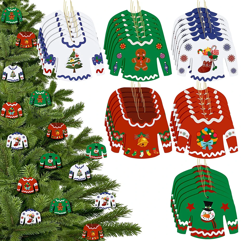 Upin Christmas DIY Snowman Sticker felt Hanging Sweaters Craft Kits Decoration for Kids