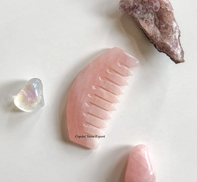 Natural Rose Quartz Crystal Hair Comb Crystal Hot Comb