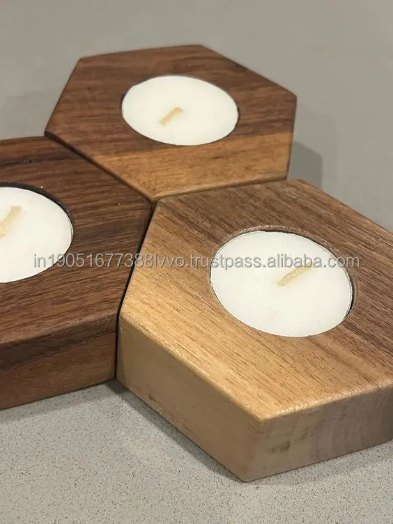 Handmade Wooden Candle Pillar stylish  set of 3 stylish candle holder for home decoration in wholesale price
