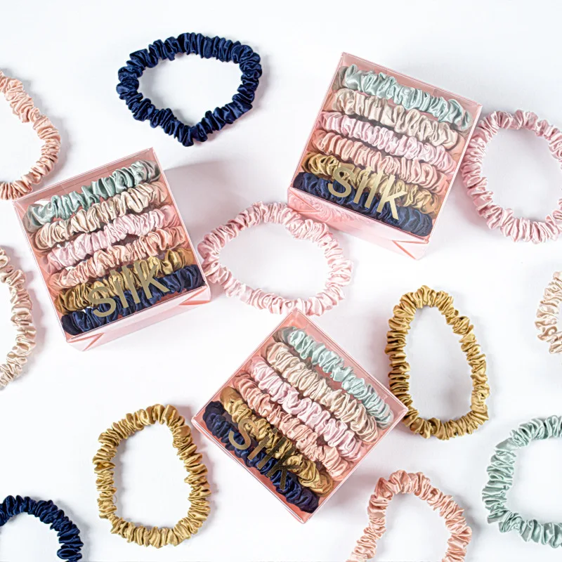 Wholesale women solid color mulberry silk scrunchie set hair ties ring Custom 100% mulberry silk hair scrunchies