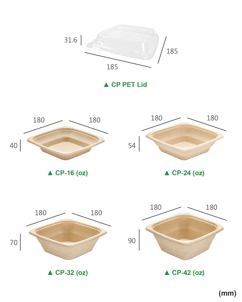 Disposable square pulp food container biodegradable cake box