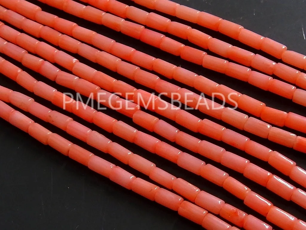 Pink Coral Smooth Tubes,Drum,Cylinder Bead,Loose Stone,For Making Jewelry,Wholesaler,Supplies 16Inch 4X2MM Approx 100%Natural